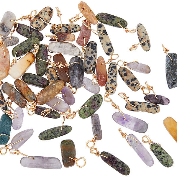 50Pcs 5 Styles Natural Mixed Gemstone Pendants