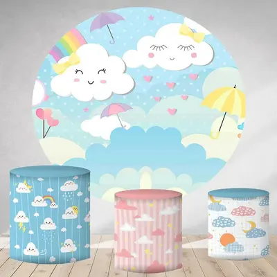 Aperturee Blue Sky And White Cloud Round Birthday Party Backdrop | Circle Backdrops For Birthday | Round Backdrop Cover Diy |...