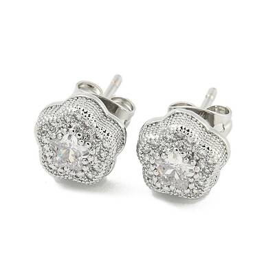Brass Micro Pave Cubic Zirconia Ear Studs