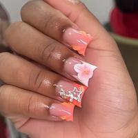 3d Flower & Star Decor Fake Nails with Nail File & Tape, 24pcs Duckbill Shaped Press on Nails for Women & Girls Diy Nail Art,...