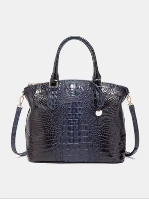 Trendy Crocodile Embossed Adjustable Strap Tote Bag, Simple Plain Large Capacity Shoulder Bag for Daily Used, New Trendy Matc...