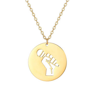 Flat Round with Hollow Microphone Stainless Steel Pendant Necklaces for Women