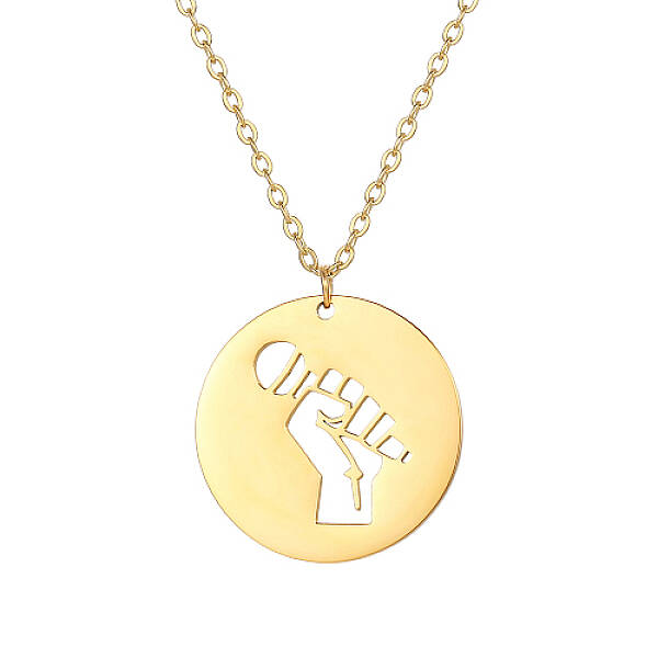 Flat Round with Hollow Microphone Stainless Steel Pendant Necklaces for Women