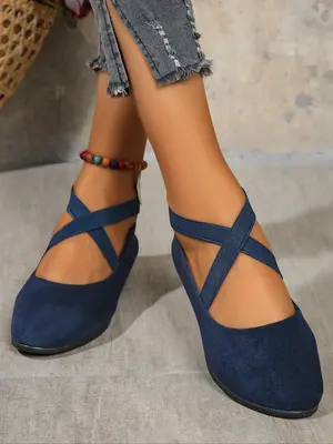 Women's Fashionable Criss Cross Lace Up Wedges Shoes, Casual Comfortable Round Toe Wedge Shoes for Daily Wear, All Match Comm...