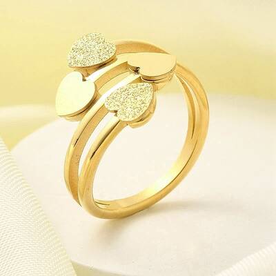 Textured Heart 304 Stainless Steel Finger Ring for Women