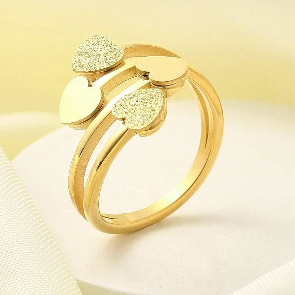 Textured Heart 304 Stainless Steel Finger Ring for Women