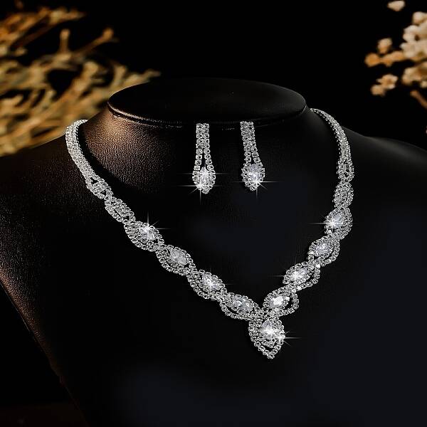 Alloy Rhinestone Necklaces & Stud Earring Sets for Women
