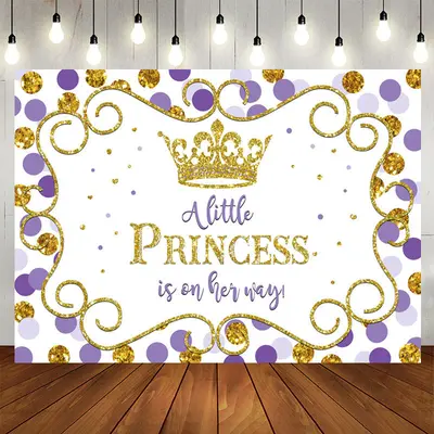 Aperturee Purple Golden Crown Princess Baby Shower Backdrop