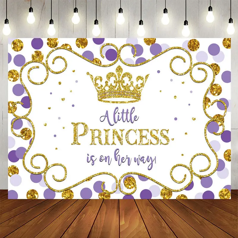 Aperturee Purple Golden Crown Princess Baby Shower Backdrop
