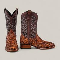 Exotic Patchwork Pirarucu Fish - Matte Brown - Square Toe