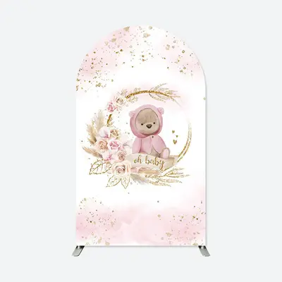 Aperturee Pink Floral Teddy Bear Arch Backdrop For Baby Shower | Custom Chiara Arched Covers | Wedding Arch Backdrop | Chiara...