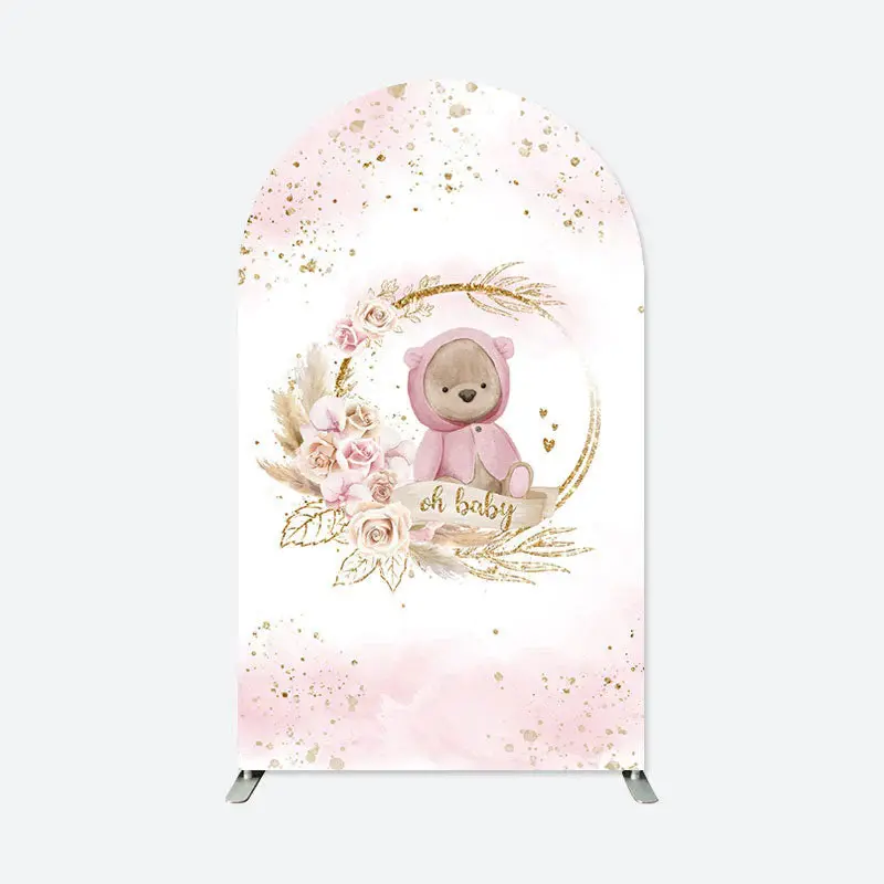 Aperturee Pink Floral Teddy Bear Arch Backdrop For Baby Shower | Custom Chiara Arched Covers | Wedding Arch Backdrop | Chiara...