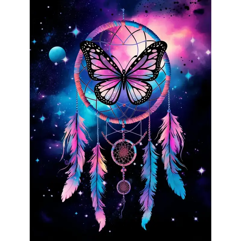 Butterfly & Dream Catcher Pattern DIY Diamond Art Painting Kit without Frame, 5D Diamond Art Painting Kit, DIY Decor Painting...