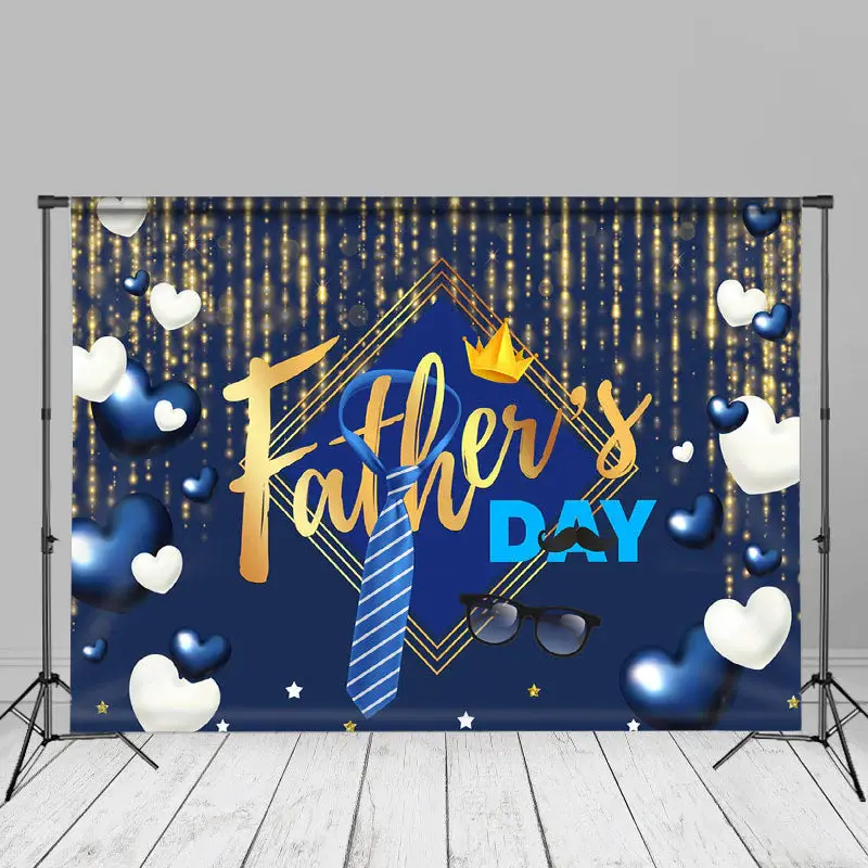 White Blue Heart Gold Glitter Fathers Day Backdrop - Aperturee