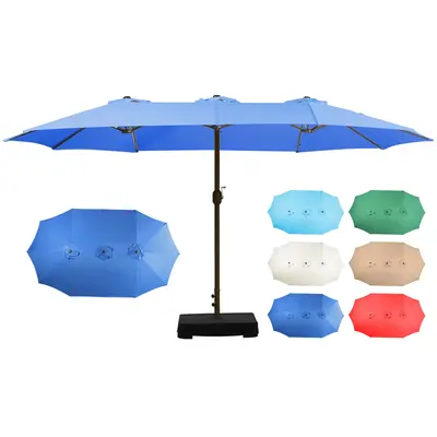 Aoodor 15ft Outdoor Double Sided Market Patio Umbrella, Pool Garden Umbrella with Base Stand