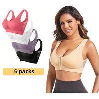 【5 packs】women's solid color four-breasted adjustable wire-free bra soft and comfortable bra w05 lingerie bralette feelin...