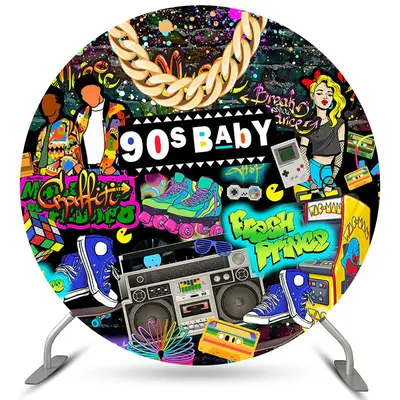 Aperturee 90S Baby Graffiti Cool Gender Reveal Round Backdrop | Simple Backdrop For Birthday | Happy Birthday Backdrop | Cake...