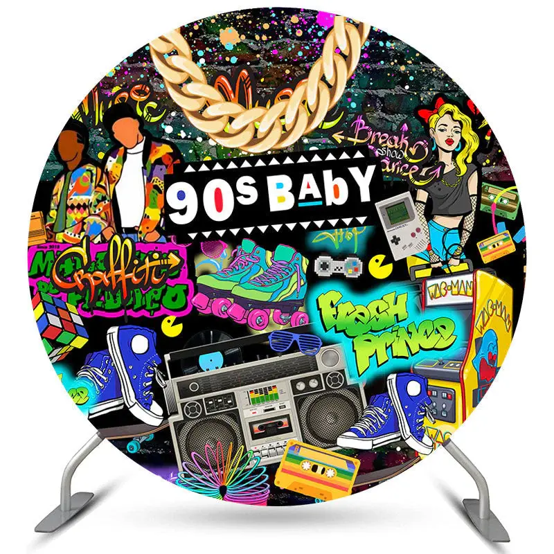 Aperturee 90S Baby Graffiti Cool Gender Reveal Round Backdrop | Simple Backdrop For Birthday | Happy Birthday Backdrop | Cake...