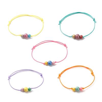 Natural Wood Round Beaded Bracelets