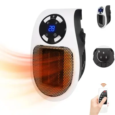 500W Ceramic Plug Heater, Adjustable Thermostat Heater with 12 Hour Timer & LED Display, Portable Heater for Office, Home, Do...