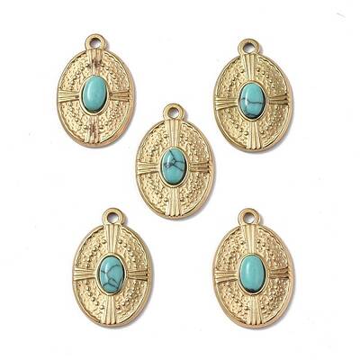 PVD Vacuum Plating 201 Stainless Steel Synthetic Turquoise Pendants