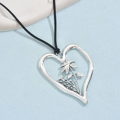 Birth Flower Heart Zinc Alloy Pendant Black Faux Suede Cord Necklaces for Women