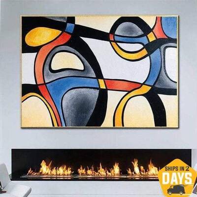 Colorful Lines Paintings On Canvas Large Contemporary Wall Art Oil Texture Art Wall Decor | RAINBOW MOSAIC 36"x60"