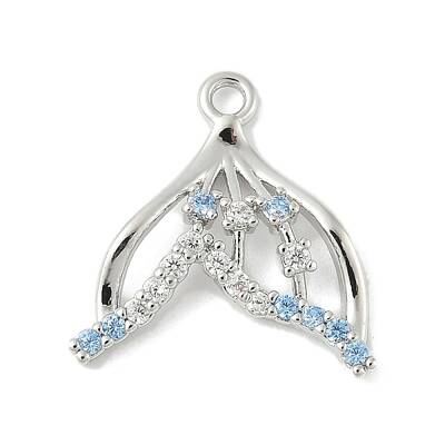 Brass Pave Light Sky Blue and Clear Cubic Zirconia Sea Animal Connector Charms