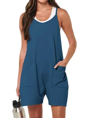 Women's Plain Pocket Adjustable Strap Cami Jumpsuit without Tank Top, Casual Sleeveless Jumpsuit for Summer, Ladies Clothes f...
