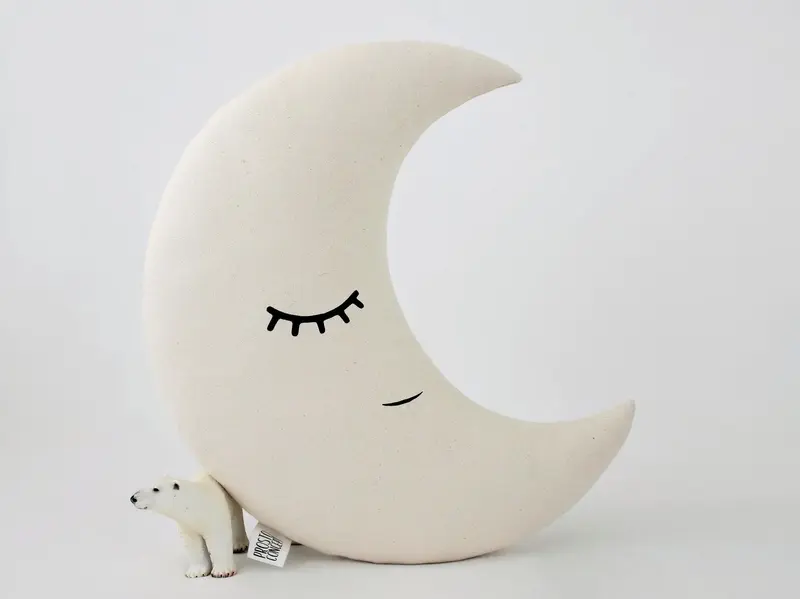 Beige Crescent Moon Pillow with Crown or Star