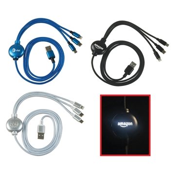 100 Custom 4 Ft. Light-up 3 in 1 Charging Cable - Braided