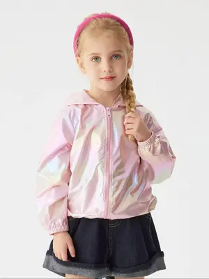 Toddler Girl's Reflective Lightweight Hooded Jacket, Cute Fashion Long Sleeve Outerwear for Daily Wear, Soft and Comfortable ...