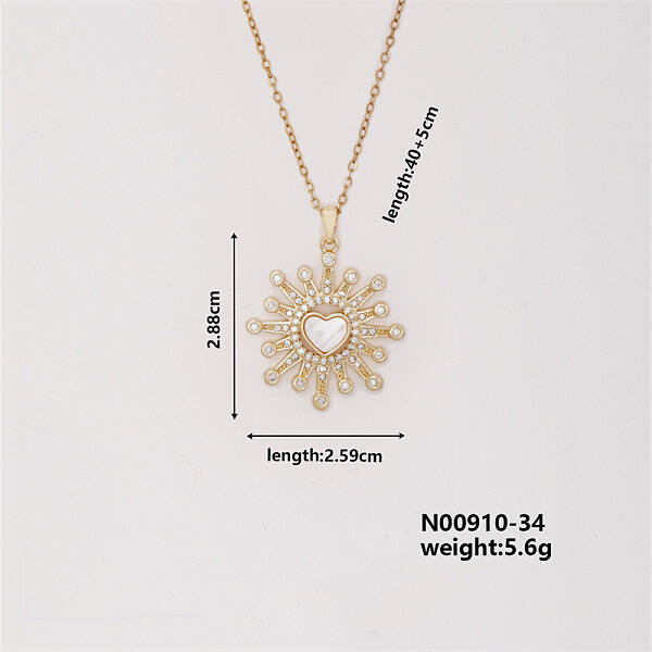 Vintage Brass Rhinestones Heart Pendant Necklace for Women