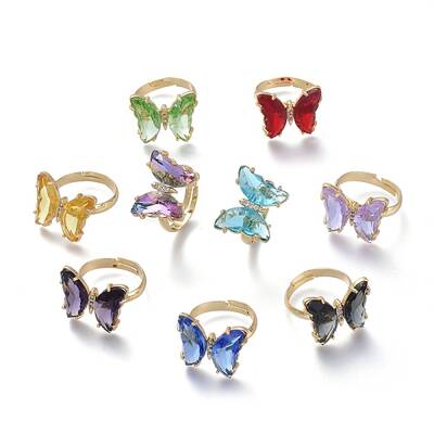 Adjustable Brass Glass Finger Rings
