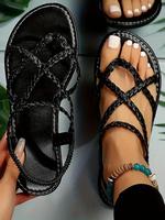 Sandals for Summer, Women's Fashionable Criss Cross Braid Design Slip on Sandals, 2025 Sandals for Women, Non-slip Pu Leather...