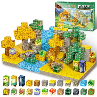 Magnetic Blocks 54PCS,100PCS - TOKMOC 3D DIY Magnetic Tile Building Blocks Set,Stacking Magnet Cubes Blocks,Sensory Toy for S...