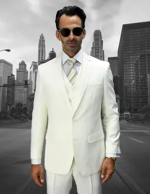 Mens Wool Blend Suit 3Piece Set  Solid Colors Statement