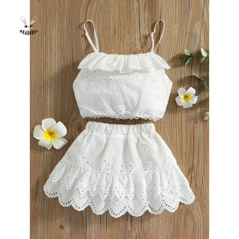 Kid Baby Girl´s Summer Clothes Set, Sleeveless Lace Ruffled Camisole + High Waist Skirt Sweet Clothing