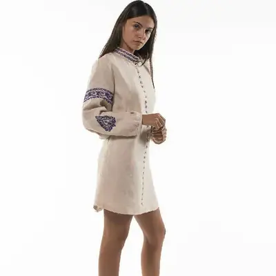 Tara Hand Embroidered Hemp Mini Dress | Size: S