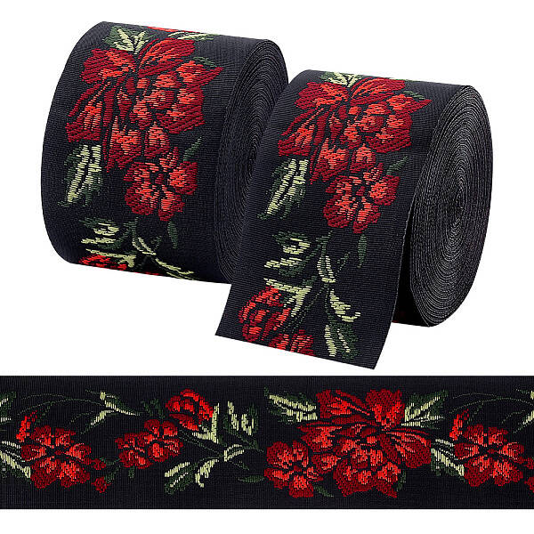 7M Flat Ethnic Style Polyester Jacquard Flower Ribbon