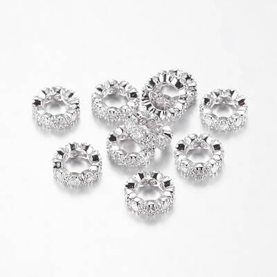 Brass Micro Pave Cubic Zirconia Beads