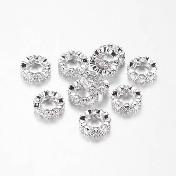 Brass Micro Pave Cubic Zirconia Beads