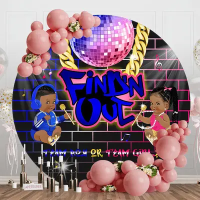 Finish Out Graffiti Round Gender Reveal Backdrop - Aperturee