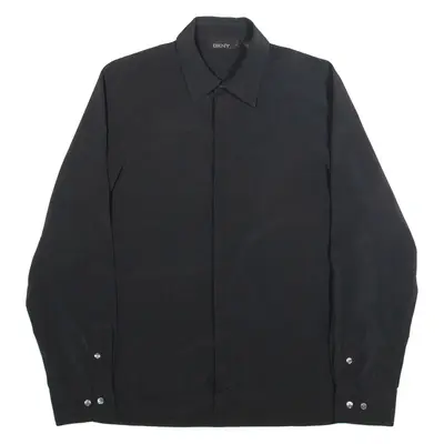 DKNY Mens Plain Shirt Black Viscose Long Sleeve M