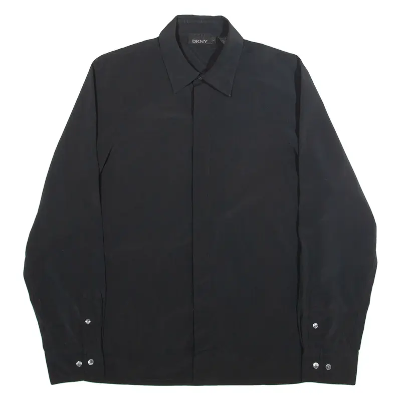 DKNY Mens Plain Shirt Black Viscose Long Sleeve M