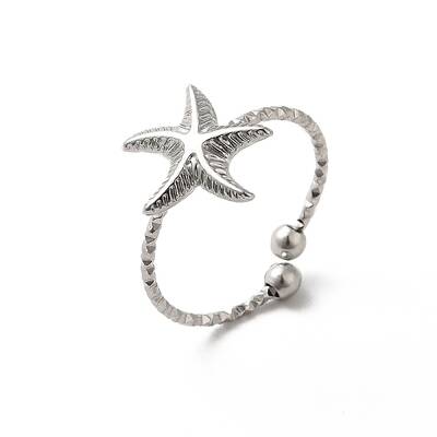 Non-Tarnish 304 Stainless Steel Starfish Open Cuff Rings for Women