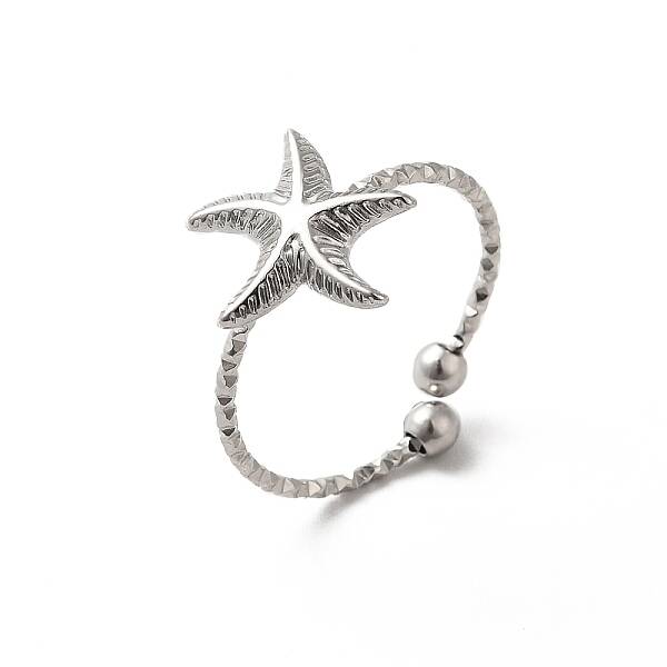 Non-Tarnish 304 Stainless Steel Starfish Open Cuff Rings for Women