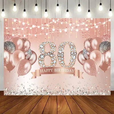 Aperturee Rose Gold Glitter Balloon 80Th Birthday Backdrop