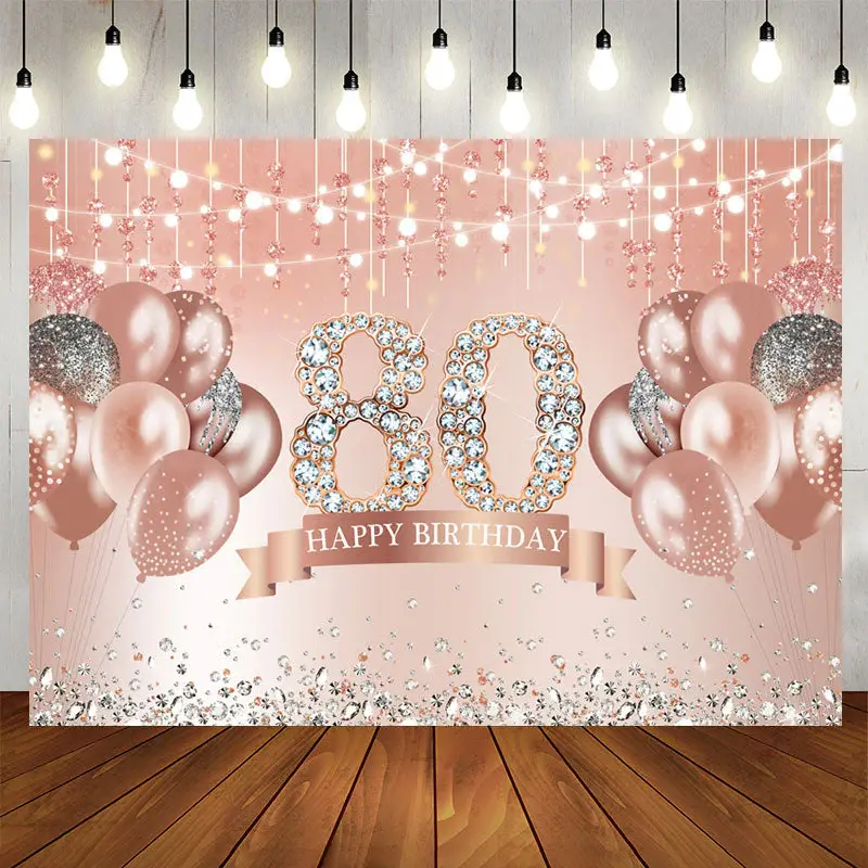 Aperturee Rose Gold Glitter Balloon 80Th Birthday Backdrop