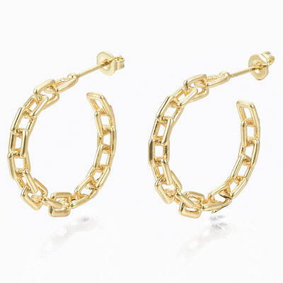 Semicircular Brass Cross Chain Stud Earrings